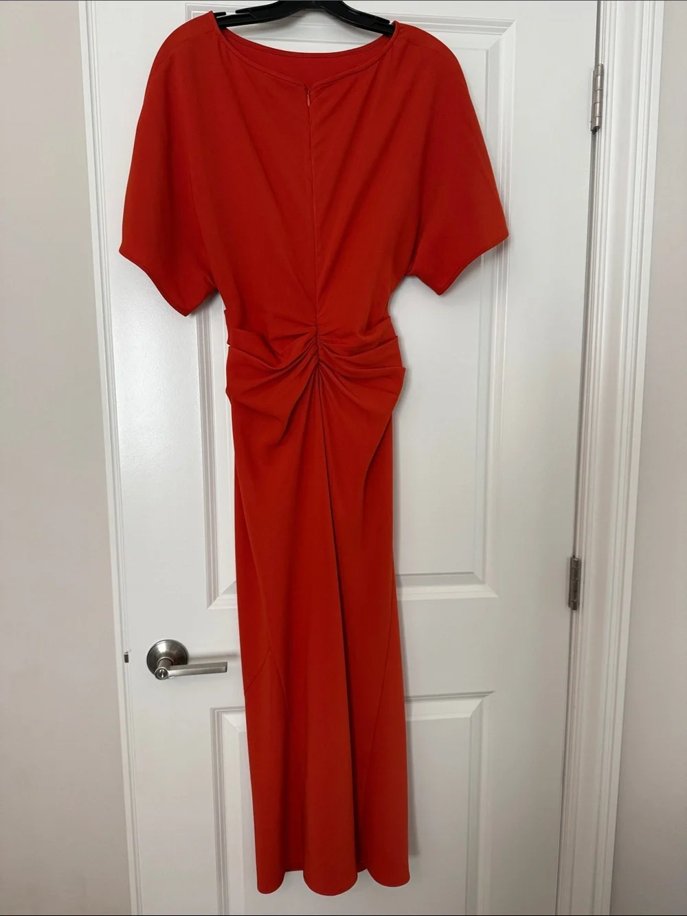 STAUD Bold Orange Maxi Dress with Subtle Draping